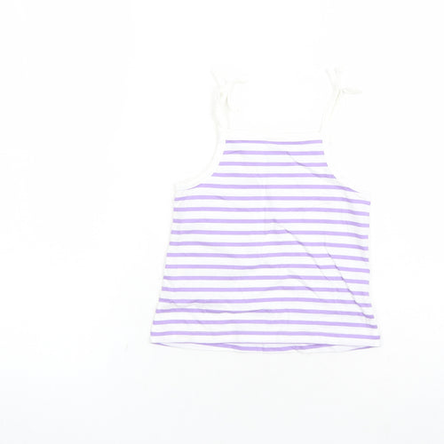 Marks and Spencer Girls White Striped Cotton Camisole Tank Size 2-3 Years Square Neck Tie - Heart Detail