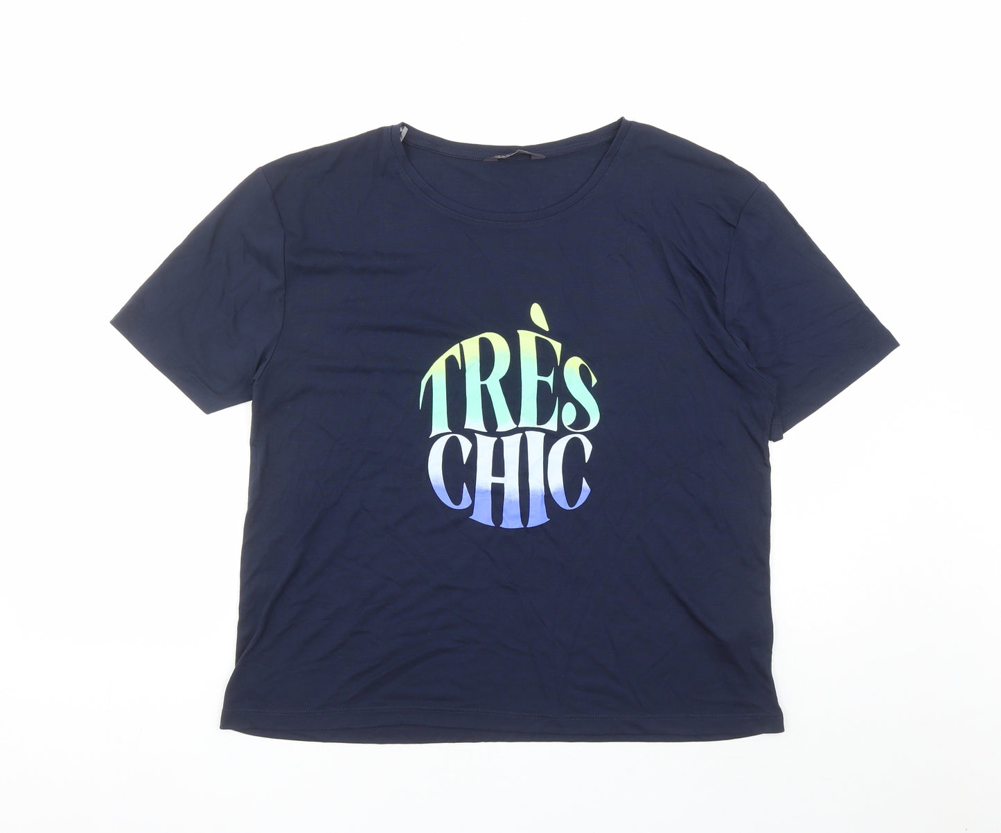 Marks and Spencer Womens Blue Polyester Basic T-Shirt Size 12 Crew Neck - Tres Chic