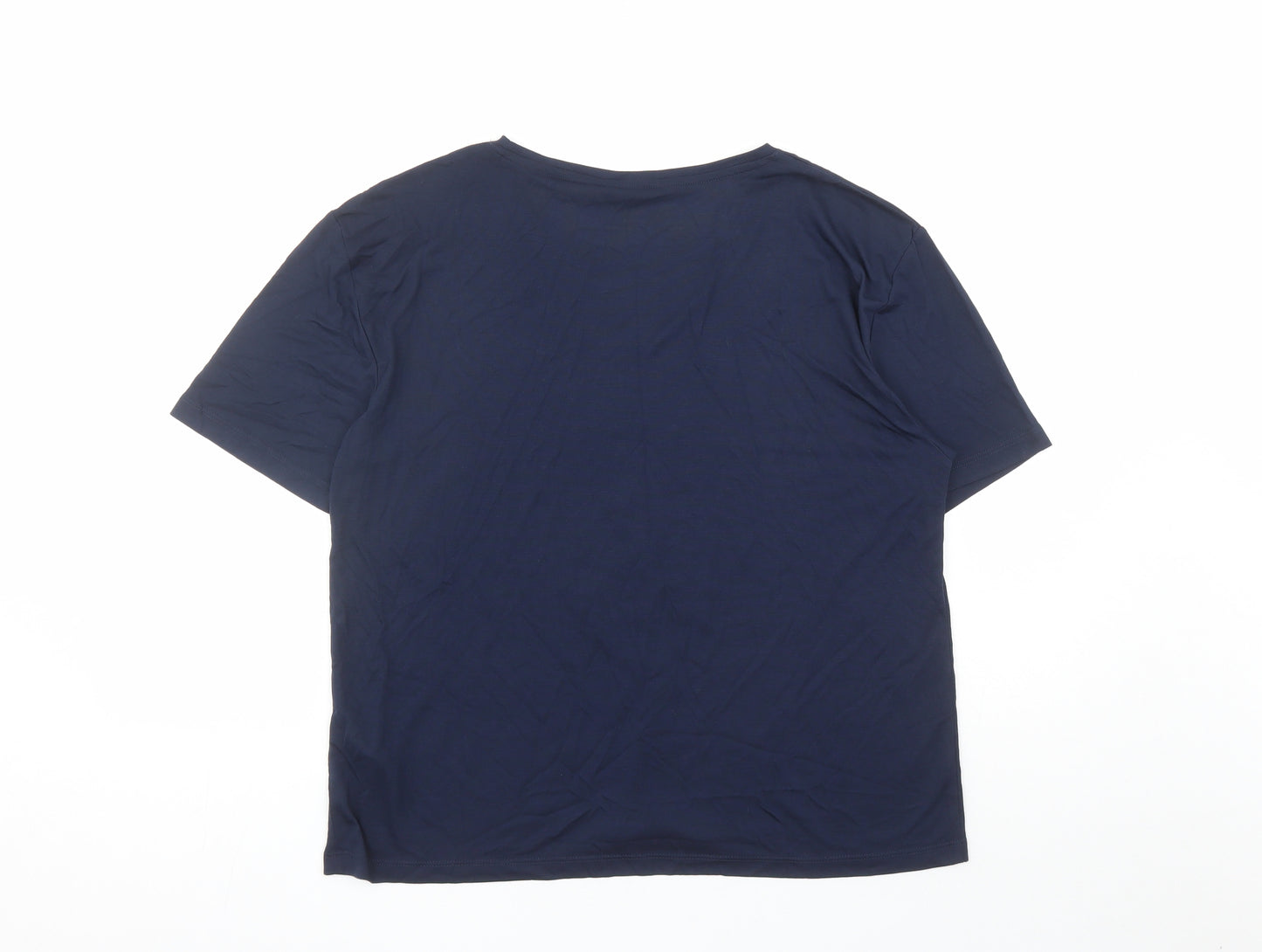 Marks and Spencer Womens Blue Polyester Basic T-Shirt Size 12 Crew Neck - Tres Chic