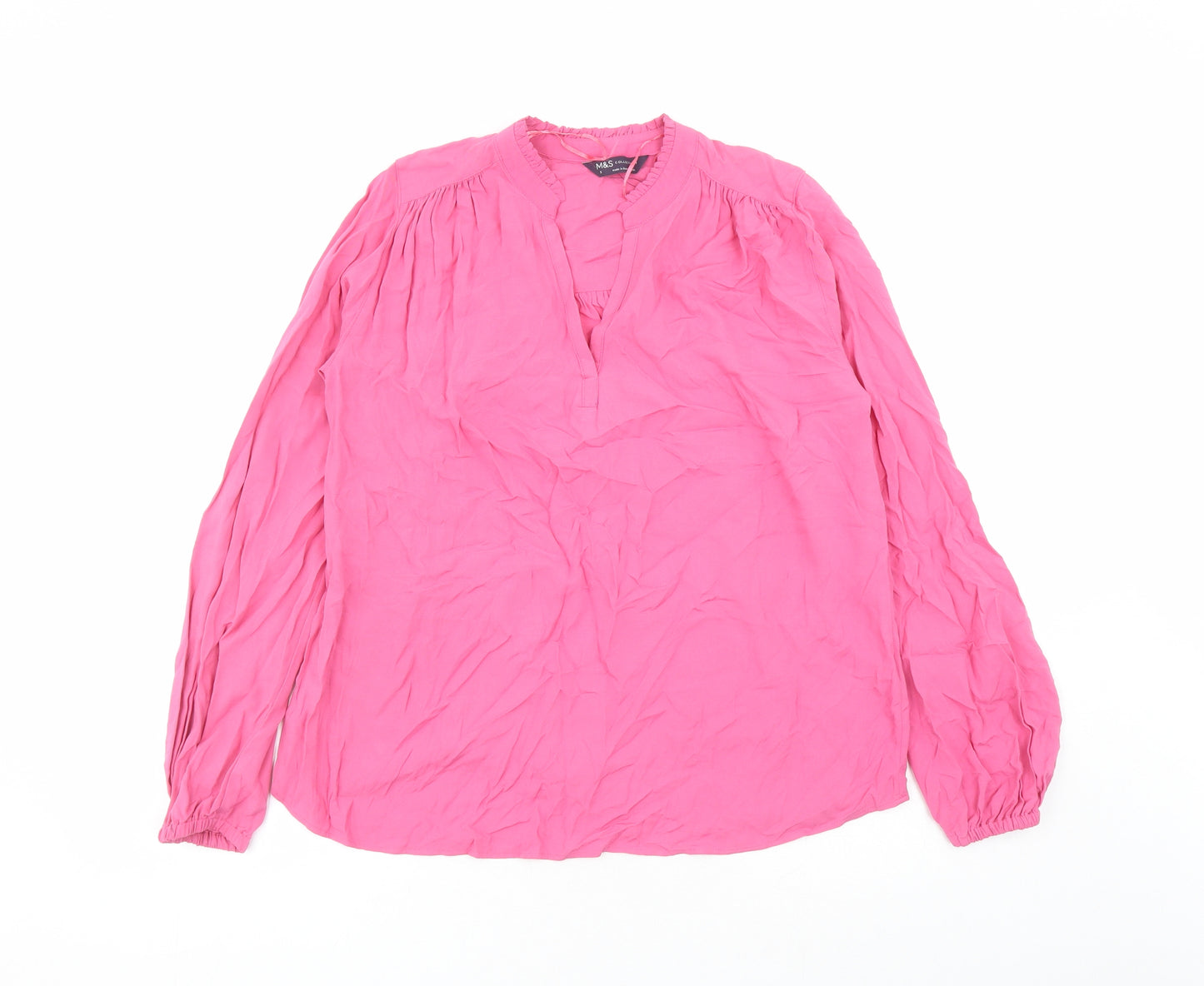 Marks and Spencer Womens Pink Viscose Basic Blouse Size 6 V-Neck