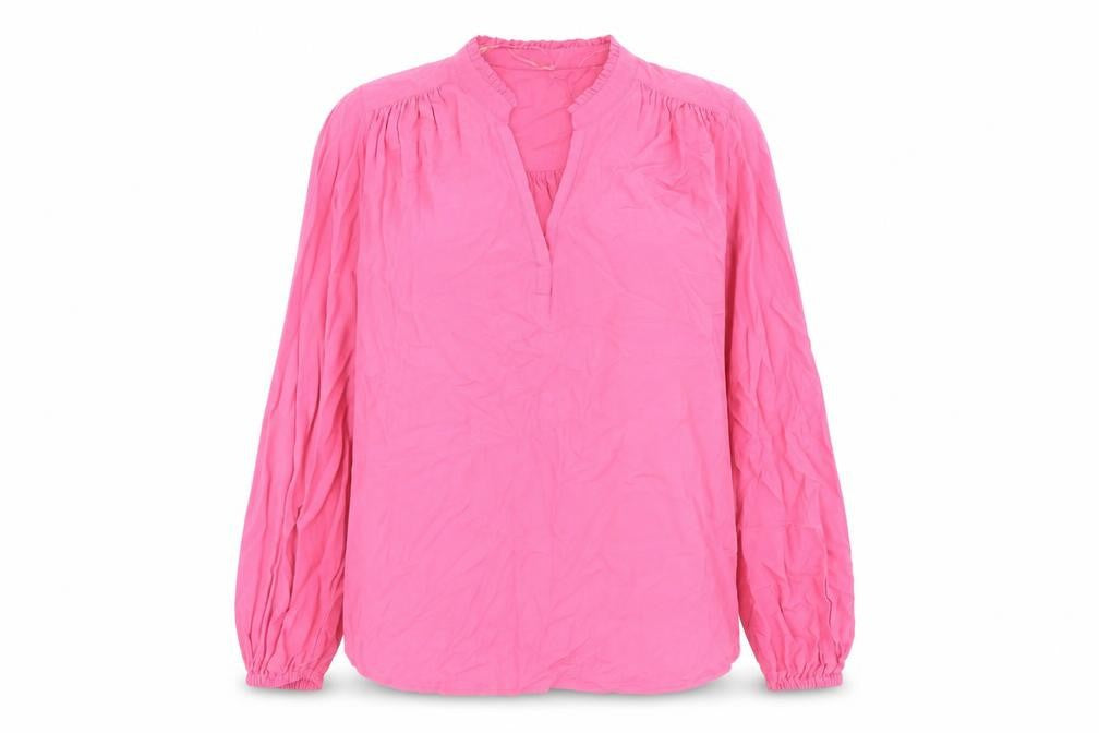 Front view of Marks & Spencer women’s pink viscose basic blouse, size UK 6, v-neck
