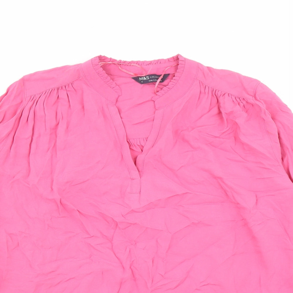 Marks and Spencer Womens Pink Viscose Basic Blouse Size 6 V-Neck