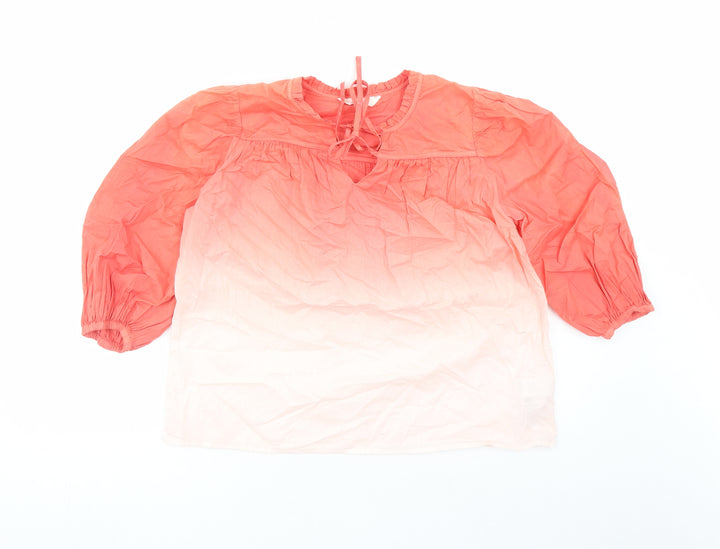 Per Una Womens Multicoloured 100% Cotton Basic Blouse Size 6 Round Neck - Ombre Effect Keyhole Neckline