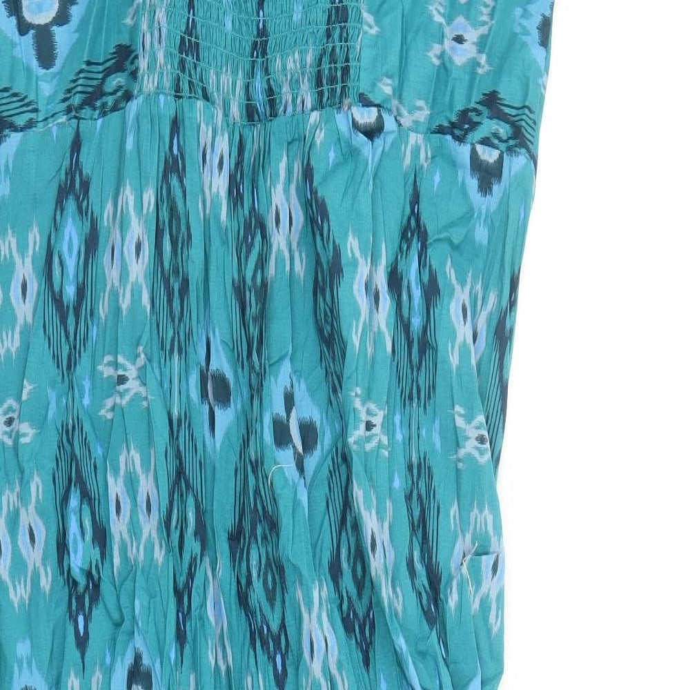 Marks and Spencer Womens Blue Geometric 100% Cotton Maxi Size 22 V-Neck Pullover