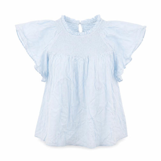 Front view of Y-A-S women’s blue viscose basic blouse, size L, round neck