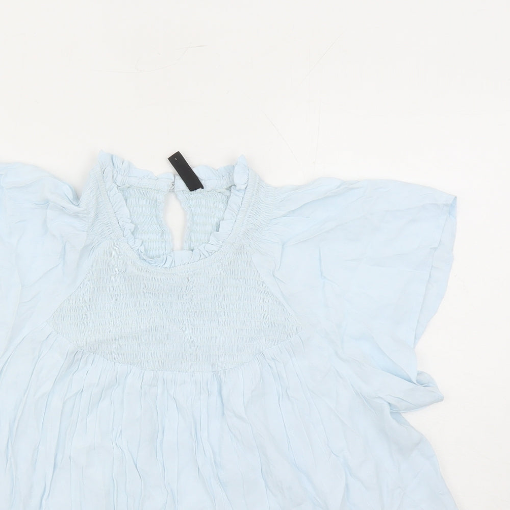Y-A-S Womens Blue Viscose Basic Blouse Size L Round Neck