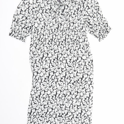 Marks and Spencer Womens Black Floral Viscose A-Line Size 22 Boat Neck Tie - Keyhole Neckline