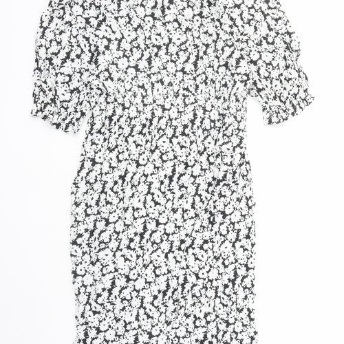 Marks and Spencer Womens Black Floral Viscose A-Line Size 22 Boat Neck Tie - Keyhole Neckline