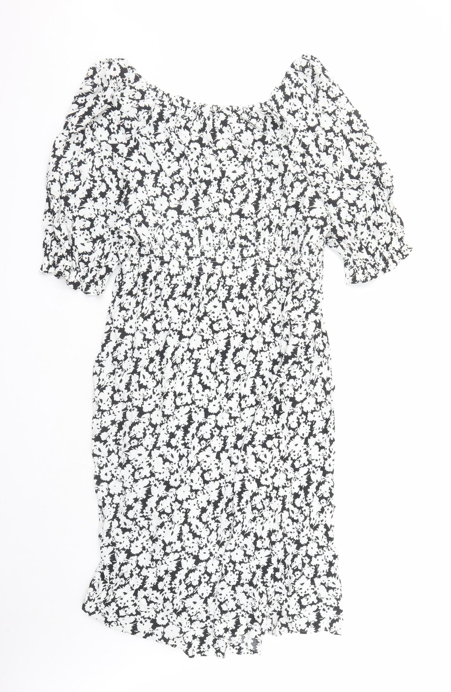 Marks and Spencer Womens Black Floral Viscose A-Line Size 22 Boat Neck Tie - Keyhole Neckline