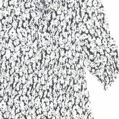 Marks and Spencer Womens Black Floral Viscose A-Line Size 22 Boat Neck Tie - Keyhole Neckline