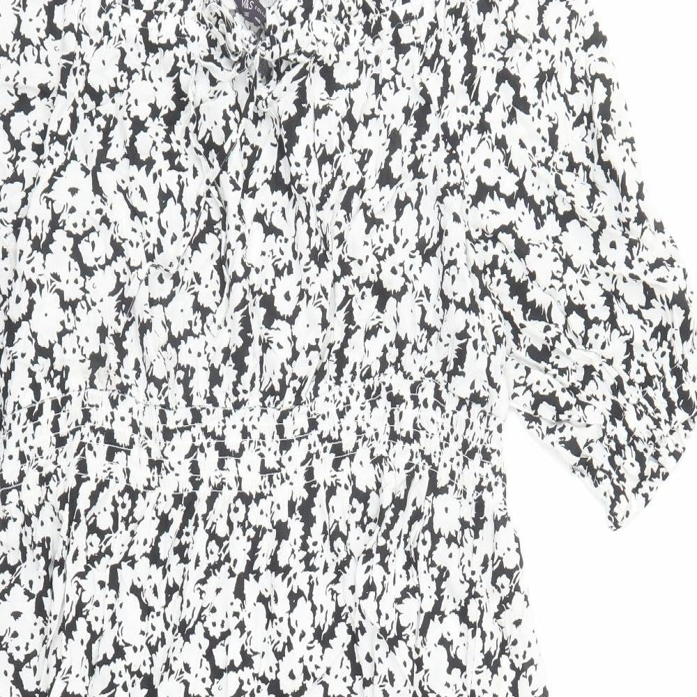 Marks and Spencer Womens Black Floral Viscose A-Line Size 22 Boat Neck Tie - Keyhole Neckline