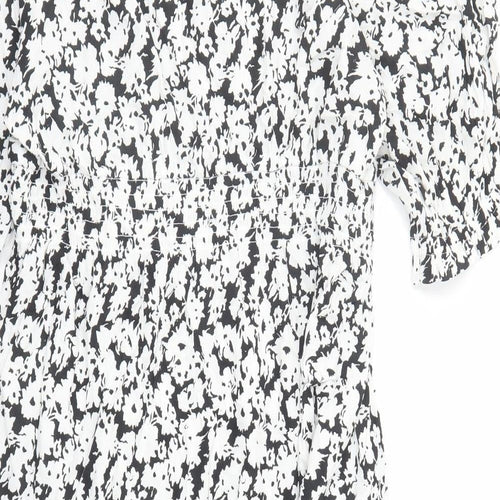 Marks and Spencer Womens Black Floral Viscose A-Line Size 22 Boat Neck Tie - Keyhole Neckline