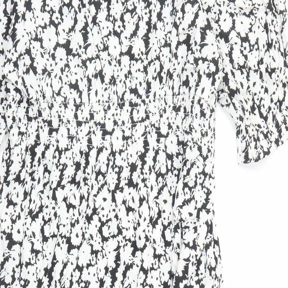 Marks and Spencer Womens Black Floral Viscose A-Line Size 22 Boat Neck Tie - Keyhole Neckline