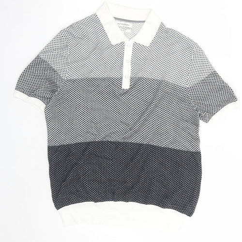 Autograph Mens Blue Colourblock Cotton Polo Size L Collared Snap