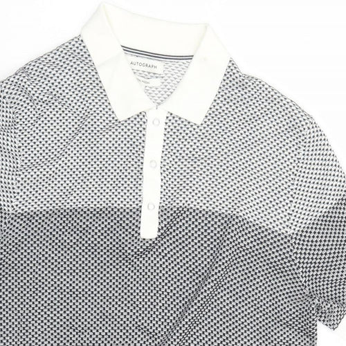Autograph Mens Blue Colourblock Cotton Polo Size L Collared Snap