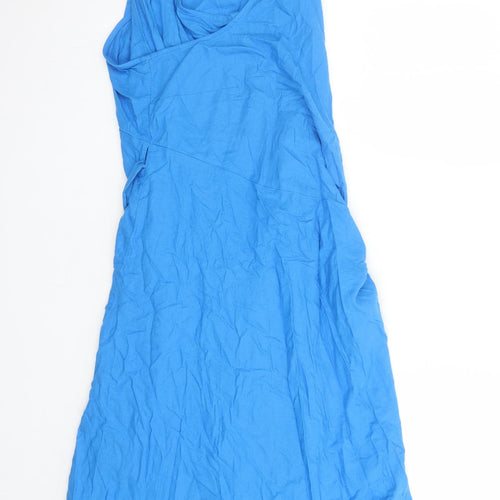 Marks and Spencer Womens Blue Flax Wrap Dress Size 22 V-Neck Tie