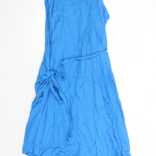 Marks and Spencer Womens Blue Flax Wrap Dress Size 22 V-Neck Tie