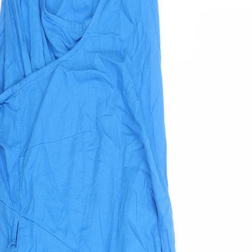 Marks and Spencer Womens Blue Flax Wrap Dress Size 22 V-Neck Tie