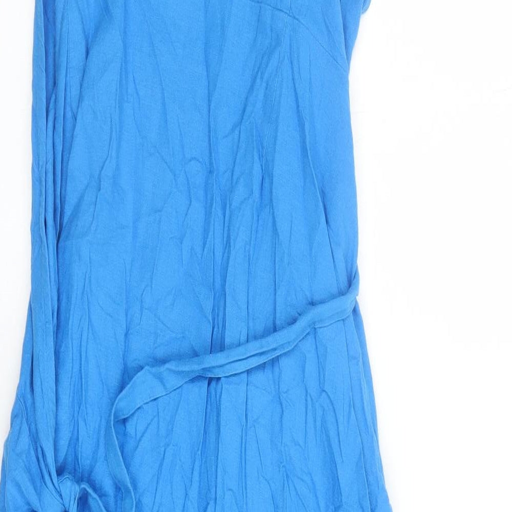 Marks and Spencer Womens Blue Flax Wrap Dress Size 22 V-Neck Tie