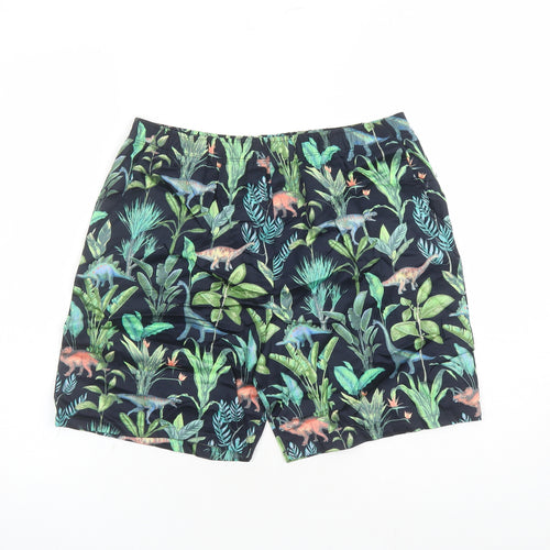 Marks and Spencer Boys Multicoloured Geometric 100% Cotton Bermuda Shorts Size 13-14 Years L7 in Regular - Elasticated Waist Dinosaur Pattern