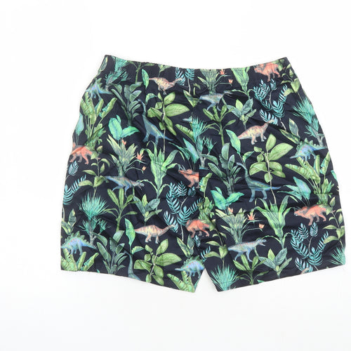 Marks and Spencer Boys Multicoloured Geometric 100% Cotton Bermuda Shorts Size 13-14 Years L7 in Regular - Elasticated Waist Dinosaur Pattern