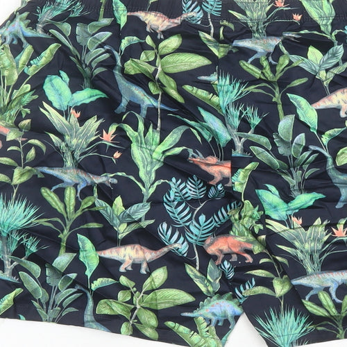 Marks and Spencer Boys Multicoloured Geometric 100% Cotton Bermuda Shorts Size 13-14 Years L7 in Regular - Elasticated Waist Dinosaur Pattern