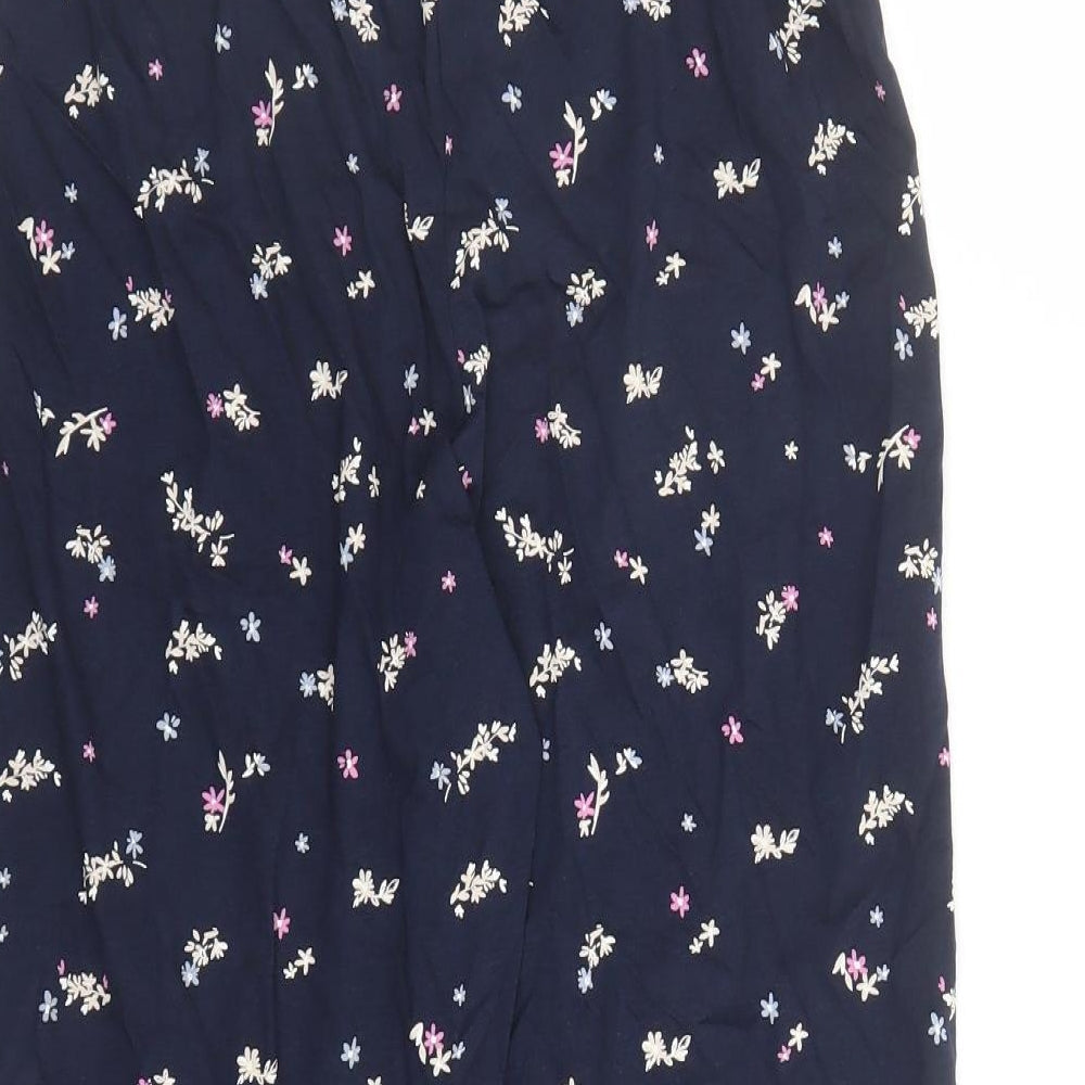 Marks and Spencer Womens Blue Floral 100% Cotton Top Pyjama Pants Size S - Elasticated Waist