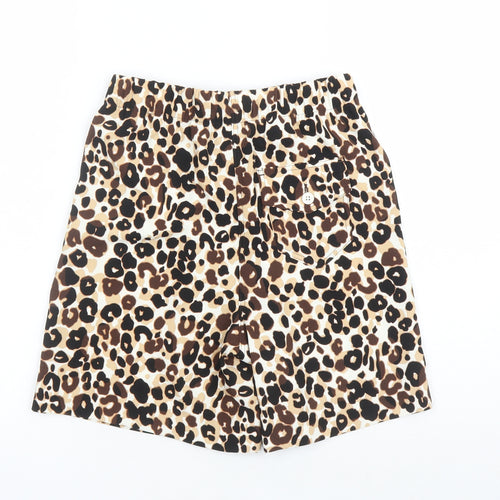 Marks and Spencer Womens Brown Animal Print 100% Polyester Culotte Shorts Size 6 L7 in Regular - Elasticated Waist Pockets Leopard Pattern