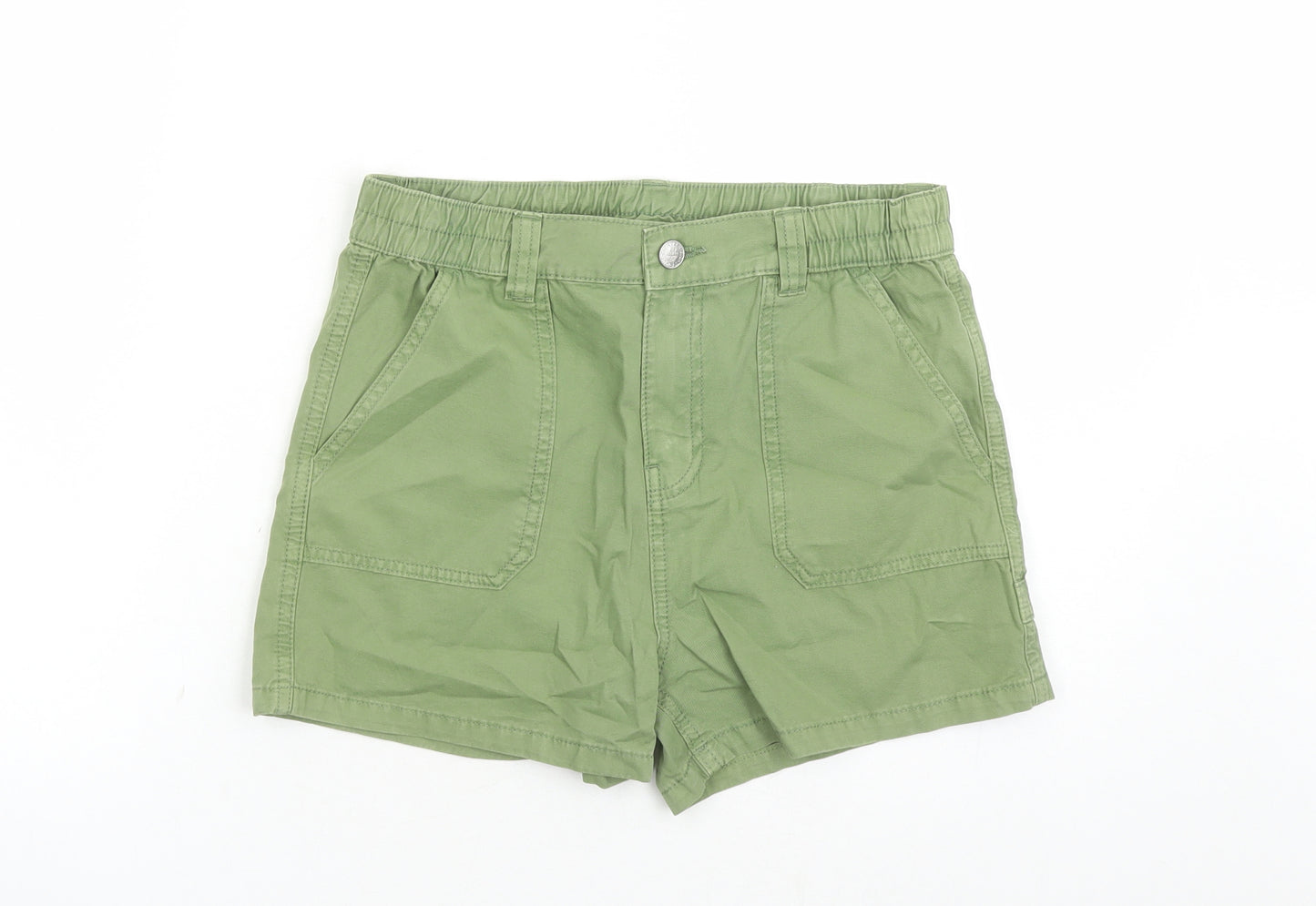 Marks and Spencer Girls Green Cotton Boyfriend Shorts Size 12-13 Years L4 in Regular Zip - Elasticated Waist Pockets