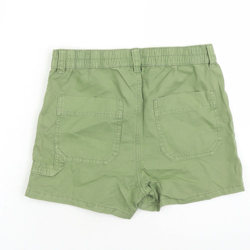 Marks and Spencer Girls Green Cotton Boyfriend Shorts Size 12-13 Years L4 in Regular Zip - Elasticated Waist Pockets