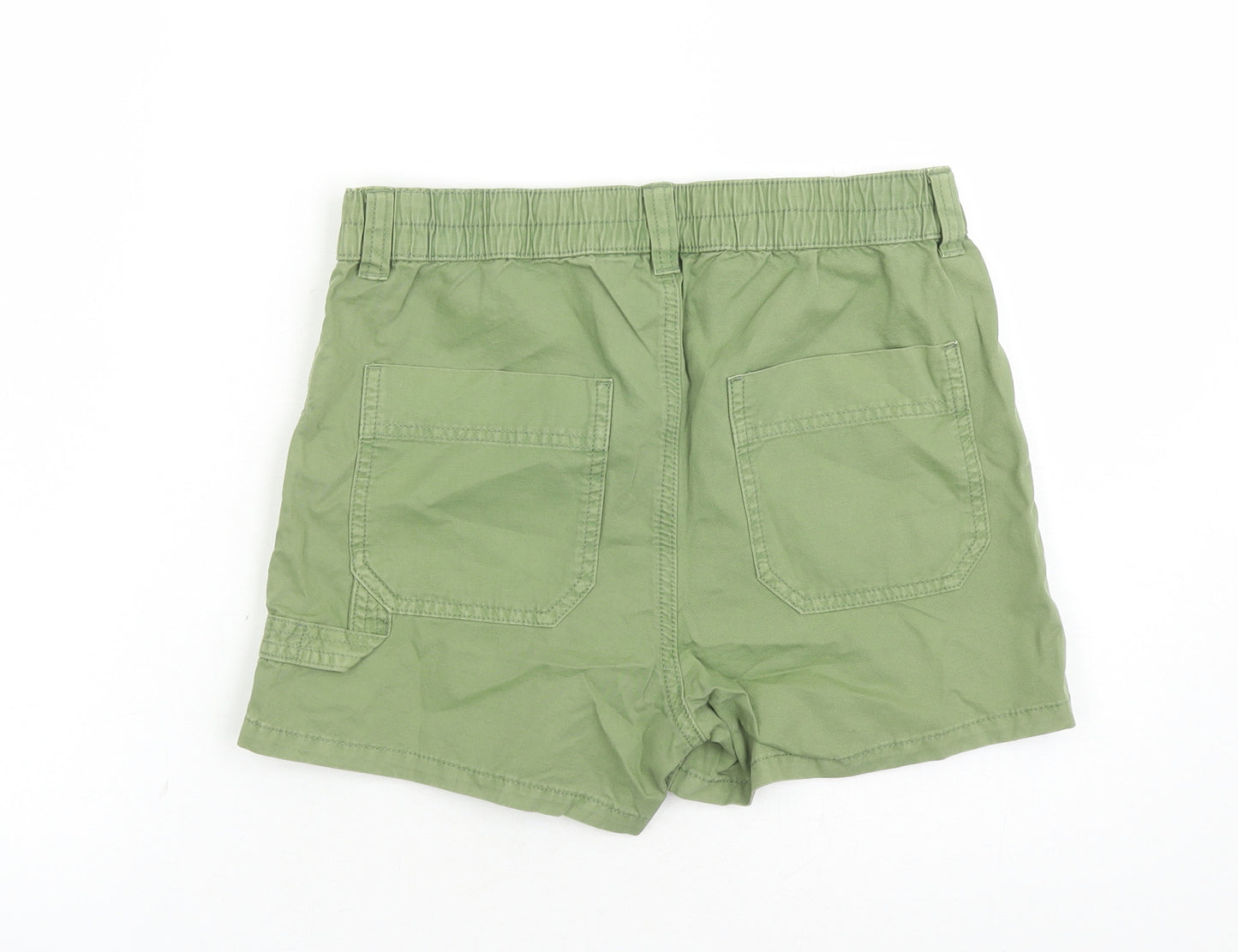 Marks and Spencer Girls Green Cotton Boyfriend Shorts Size 12-13 Years L4 in Regular Zip - Elasticated Waist Pockets