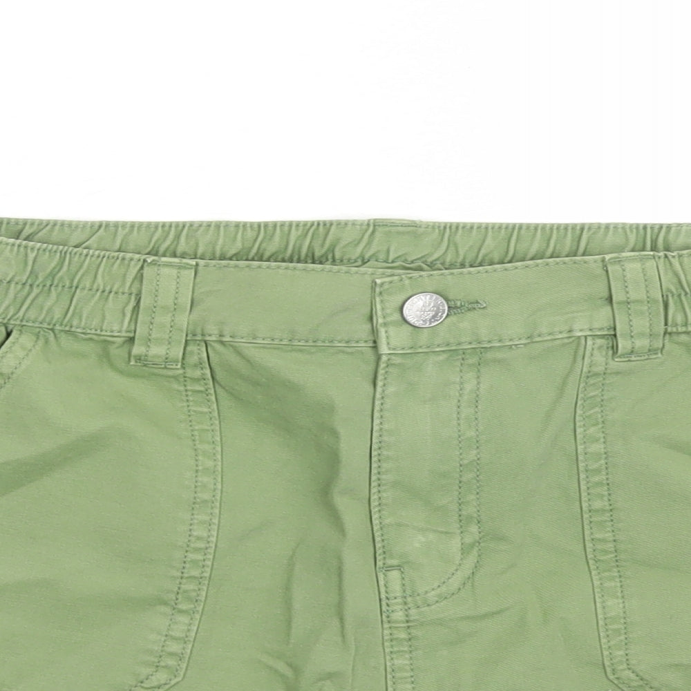 Marks and Spencer Girls Green Cotton Boyfriend Shorts Size 12-13 Years L4 in Regular Zip - Elasticated Waist Pockets