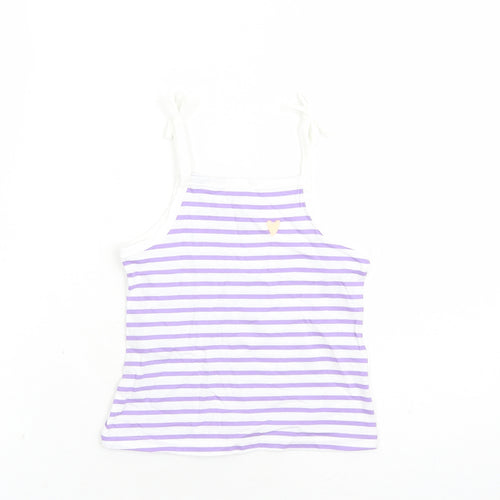 Marks and Spencer Girls White Striped Cotton Camisole Tank Size 2-3 Years Square Neck Tie - Heart Detail