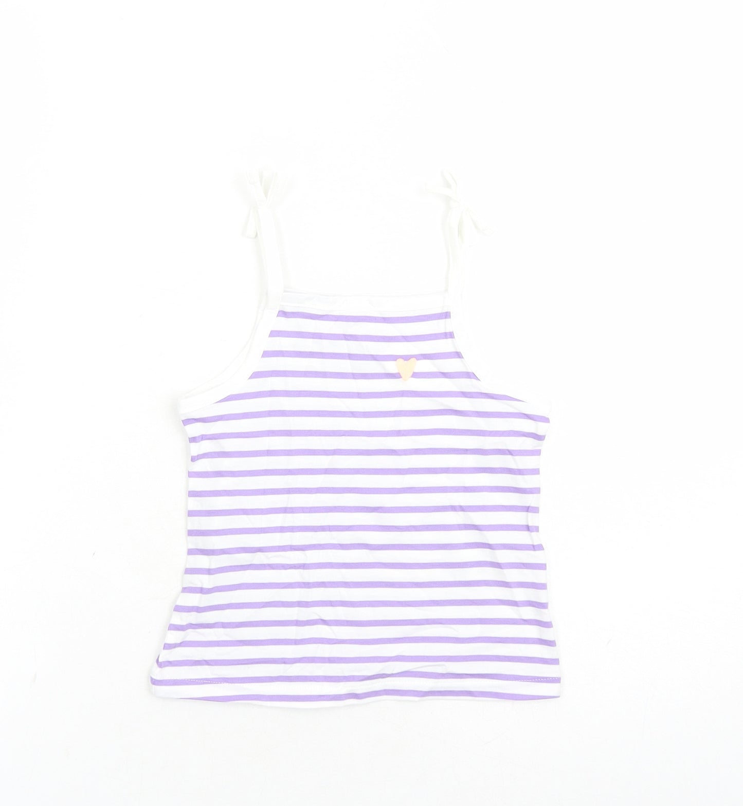 Marks and Spencer Girls White Striped Cotton Camisole Tank Size 2-3 Years Square Neck Tie - Heart Detail