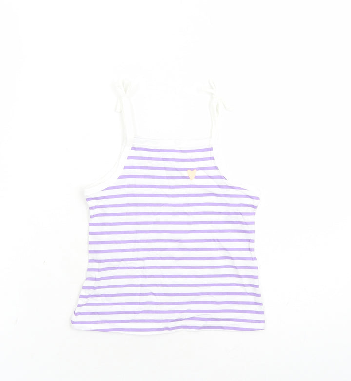 Marks and Spencer Girls White Striped Cotton Camisole Tank Size 2-3 Years Square Neck Tie - Heart Detail