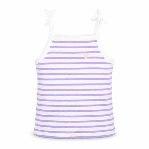 Marks and Spencer Girls White Striped Cotton Camisole Tank Size 2-3 Years Square Neck Tie - Heart Detail