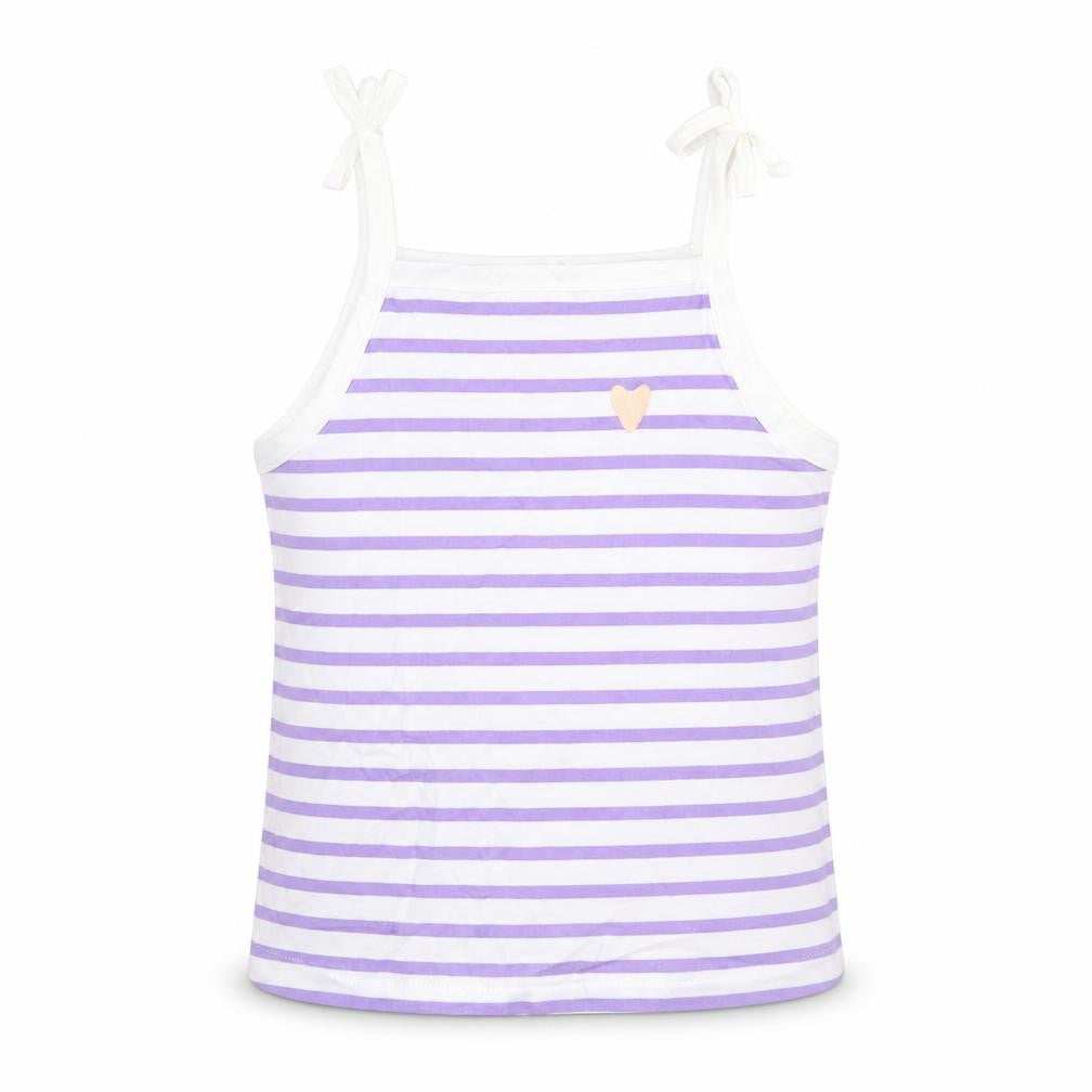 Marks and Spencer Girls White Striped Cotton Camisole Tank Size 2-3 Years Square Neck Tie - Heart Detail