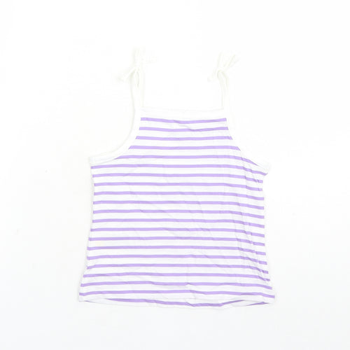 Marks and Spencer Girls White Striped Cotton Camisole Tank Size 2-3 Years Square Neck Tie - Heart Detail