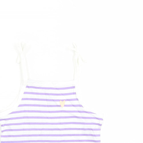 Marks and Spencer Girls White Striped Cotton Camisole Tank Size 2-3 Years Square Neck Tie - Heart Detail
