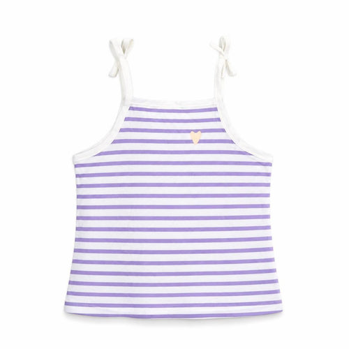 Marks and Spencer Girls White Striped Cotton Camisole Tank Size 2-3 Years Square Neck Tie - Heart Detail