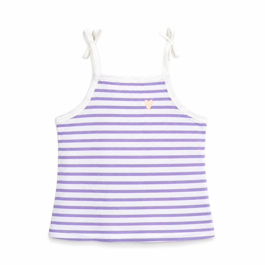 Marks and Spencer Girls White Striped Cotton Camisole Tank Size 2-3 Years Square Neck Tie - Heart Detail