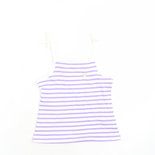 Marks and Spencer Girls White Striped Cotton Camisole Tank Size 3-4 Years Square Neck Tie - Heart Detail