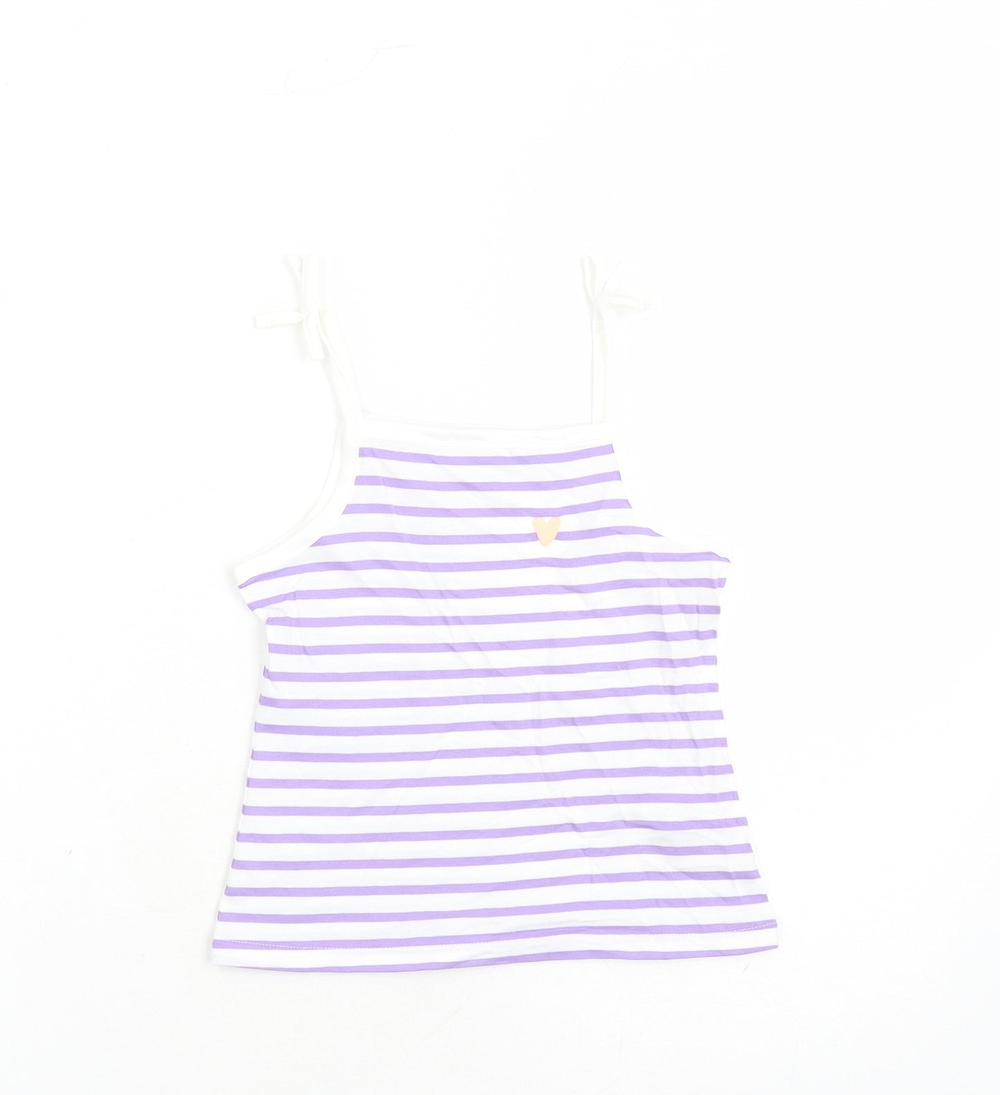 Marks and Spencer Girls White Striped Cotton Camisole Tank Size 3-4 Years Square Neck Tie - Heart Detail