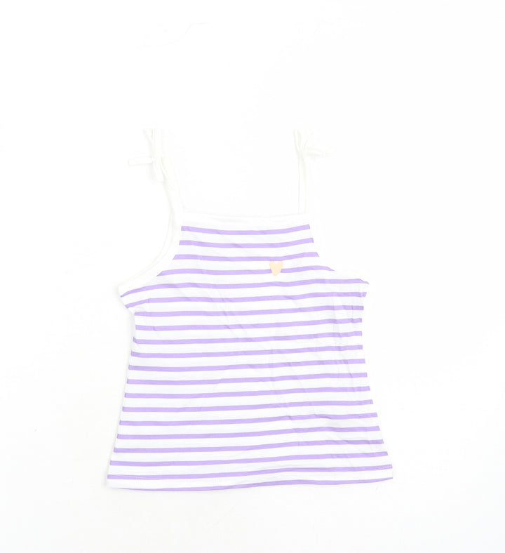 Marks and Spencer Girls White Striped Cotton Camisole Tank Size 3-4 Years Square Neck Tie - Heart Detail