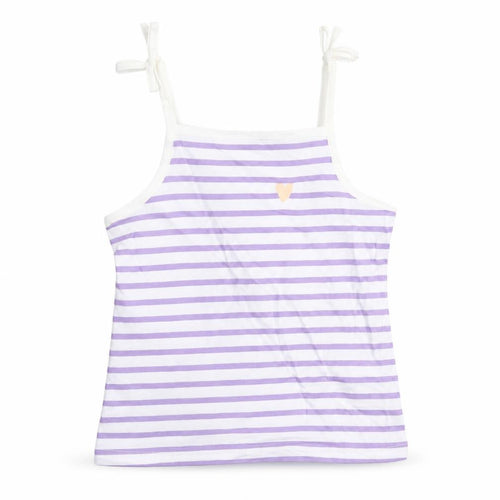 Marks and Spencer Girls White Striped Cotton Camisole Tank Size 3-4 Years Square Neck Tie - Heart Detail