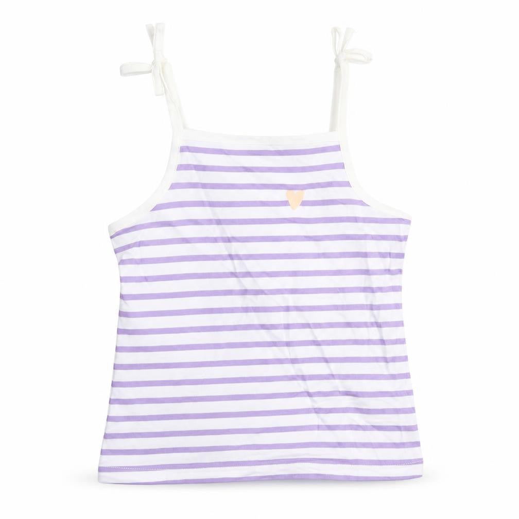 Marks and Spencer Girls White Striped Cotton Camisole Tank Size 3-4 Years Square Neck Tie - Heart Detail