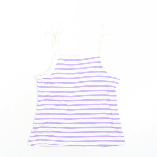 Marks and Spencer Girls White Striped Cotton Camisole Tank Size 3-4 Years Square Neck Tie - Heart Detail