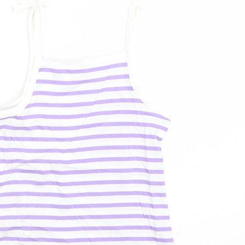 Marks and Spencer Girls White Striped Cotton Camisole Tank Size 3-4 Years Square Neck Tie - Heart Detail