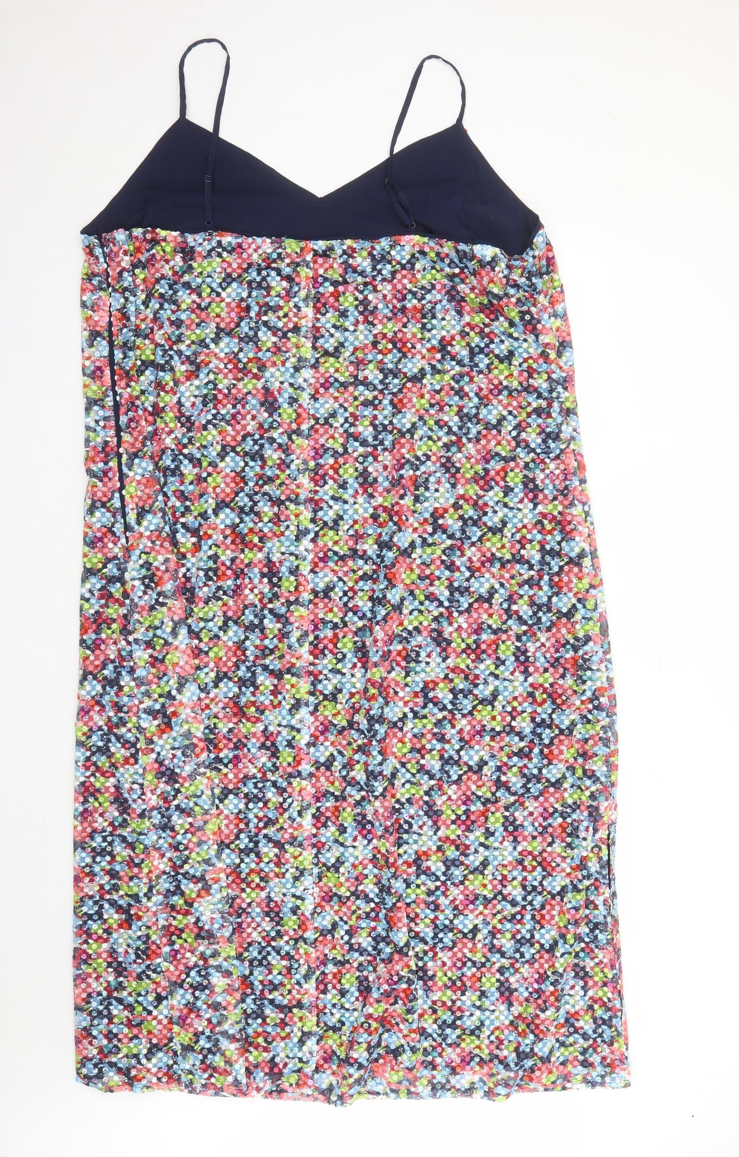 Marks and Spencer Womens Multicoloured Geometric Polyester Slip Dress Size 24 V-Neck Zip - Sequin Detail