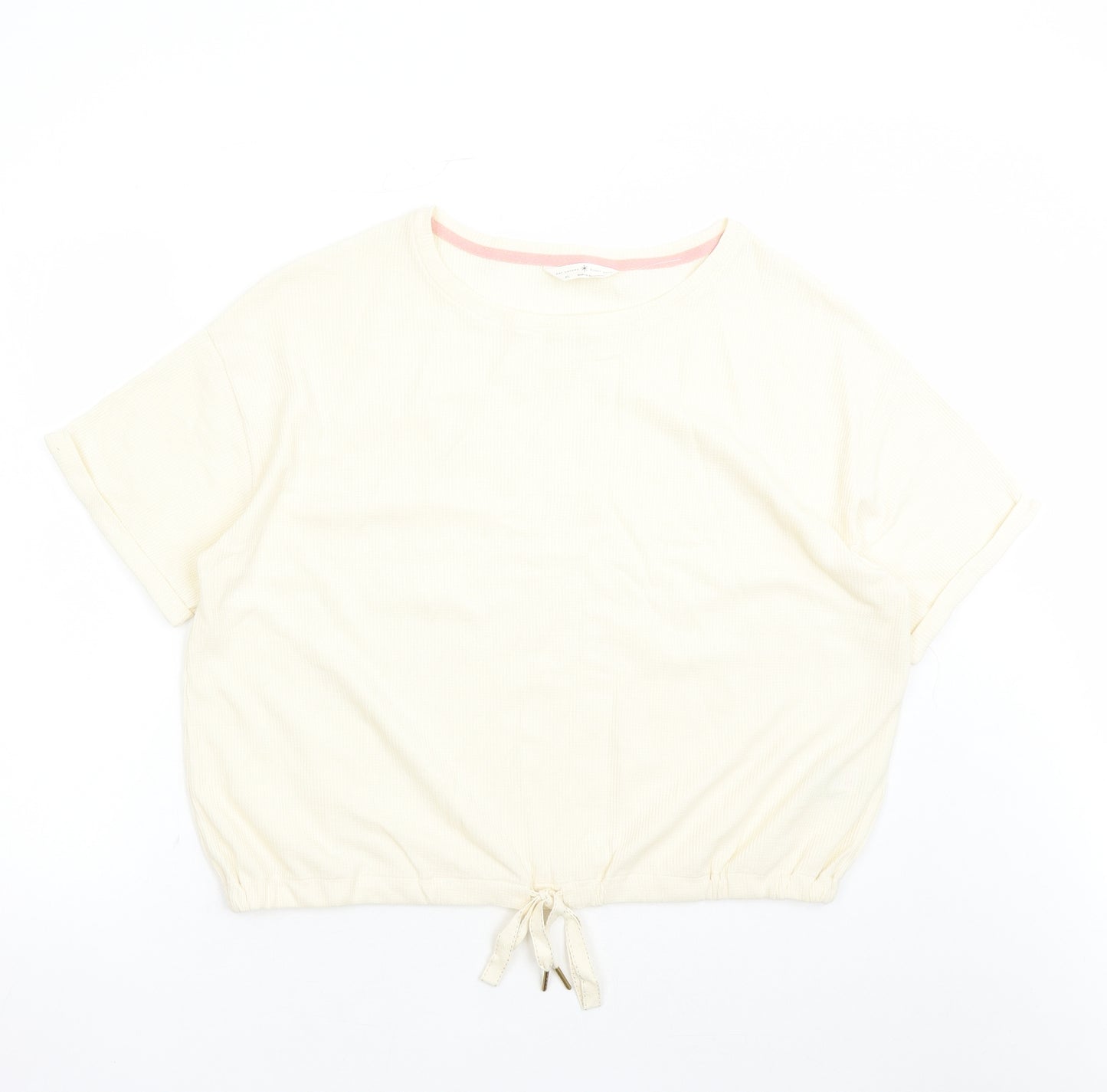 Marks and Spencer Womens Ivory Solid Cotton Top Pyjama Top Size XL Drawstring